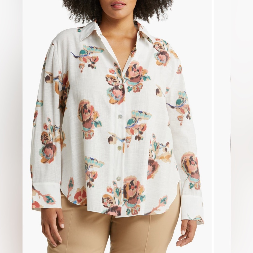 NWT Vince Floral Ikat Blouse